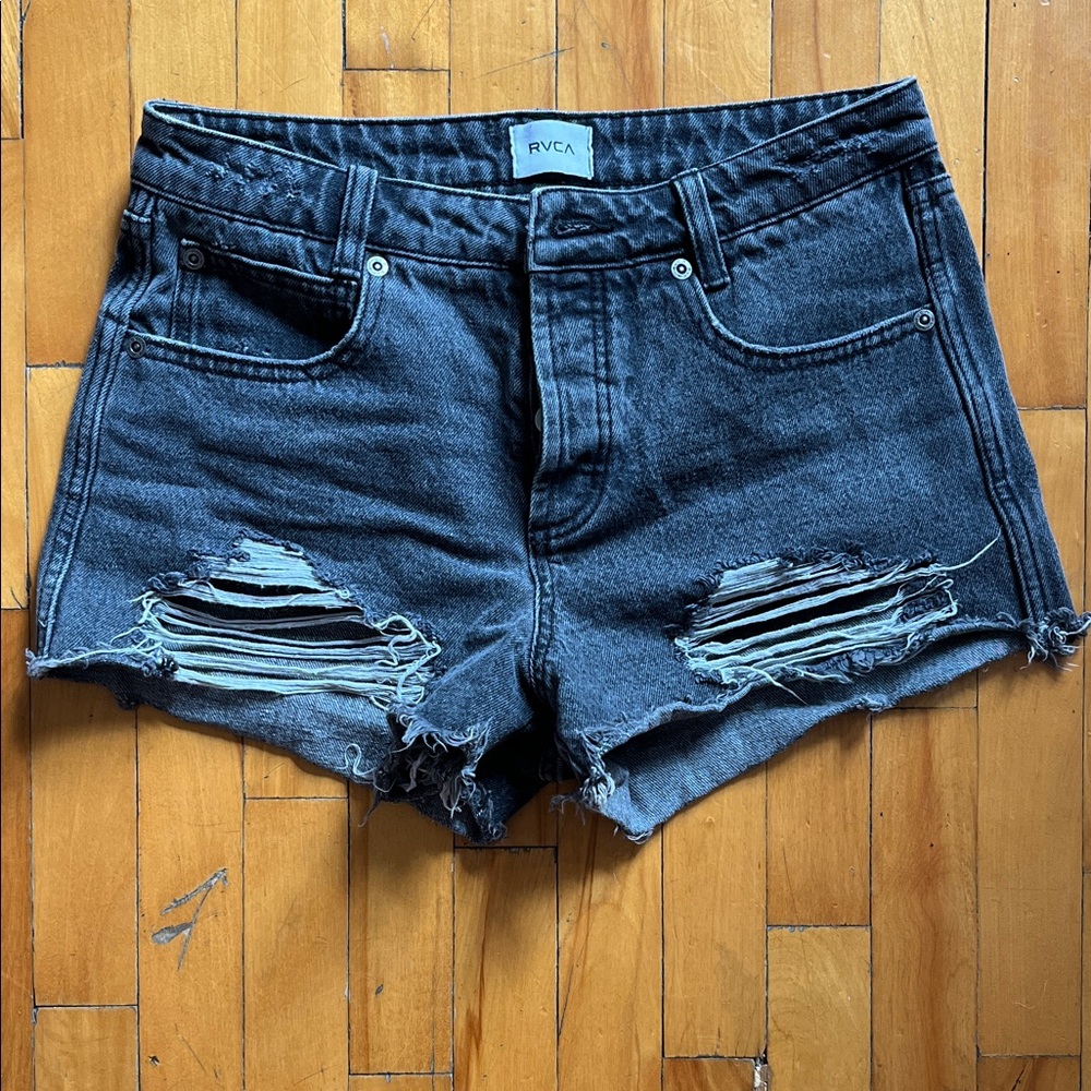 RVCA Women's Distressed Black Jean Shorts